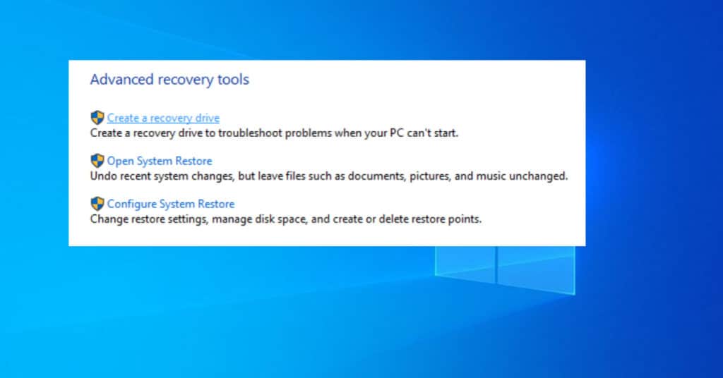 Windows advanced recovery tools