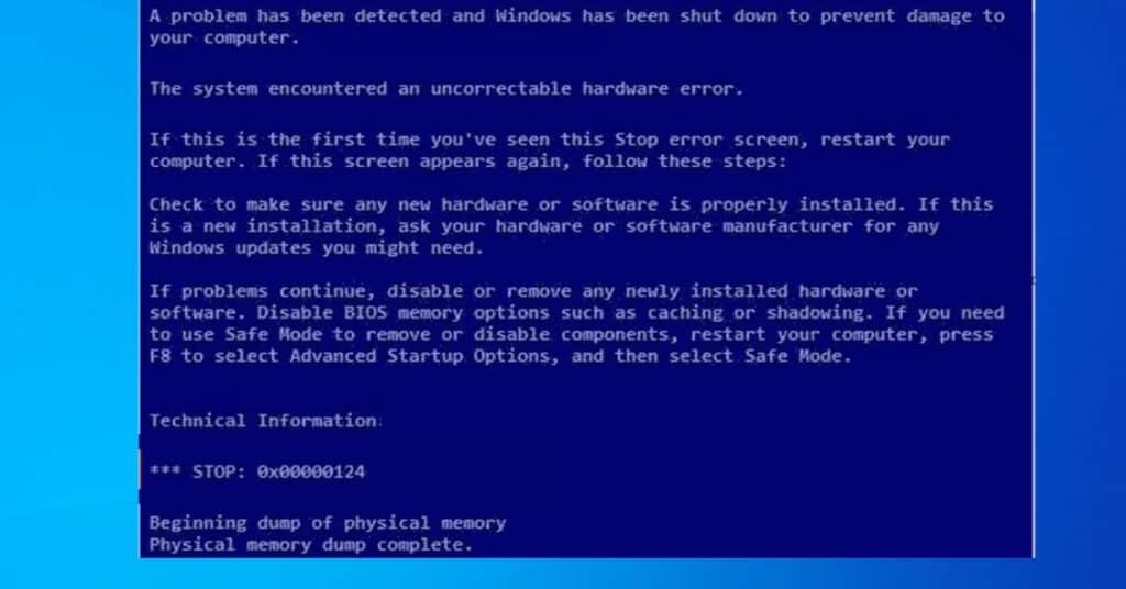 Windows BSOD 0x00000124 error