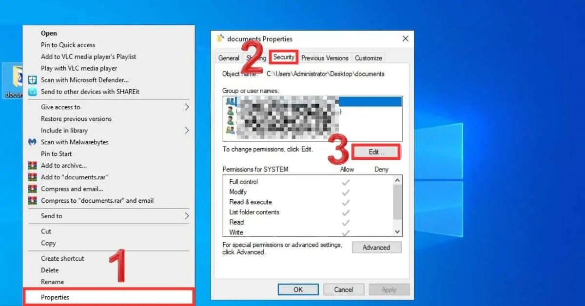 How to edit windows folder permissions