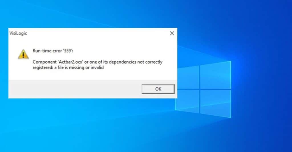 Windows pop-up Runtime Error 339 on 