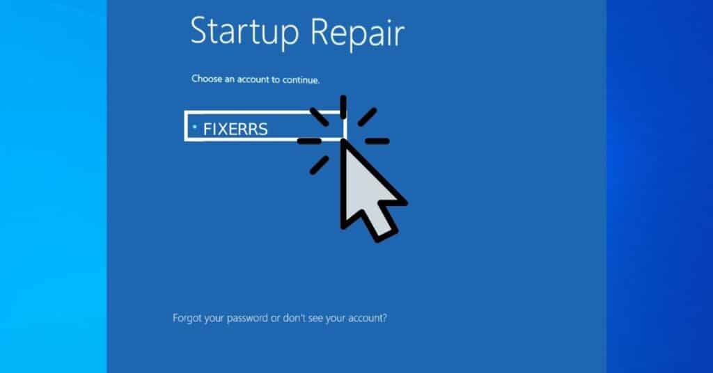 Choose a user for startup repair