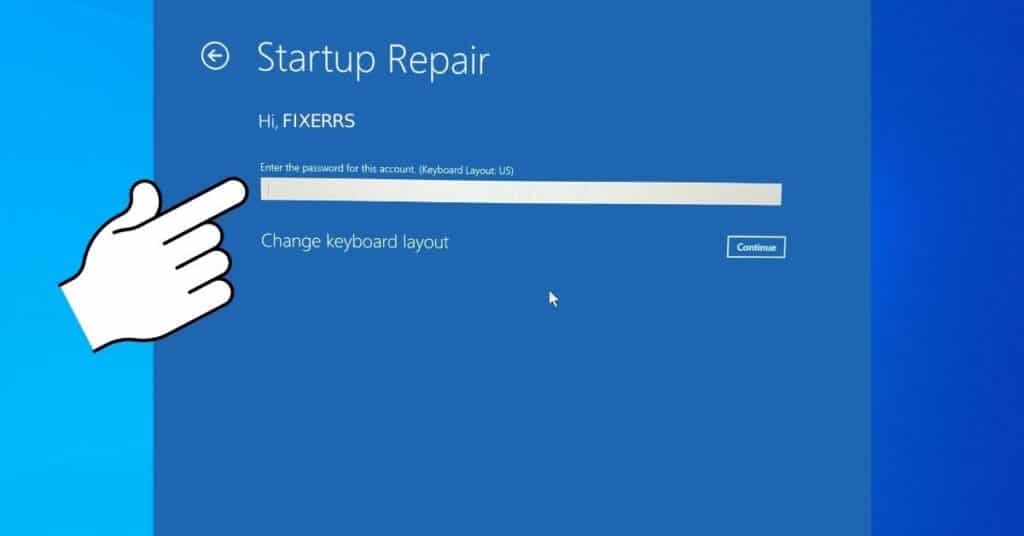 Windows user account password for startup repair