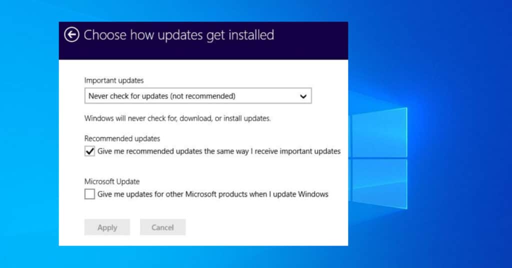 Update other Microsoft products option