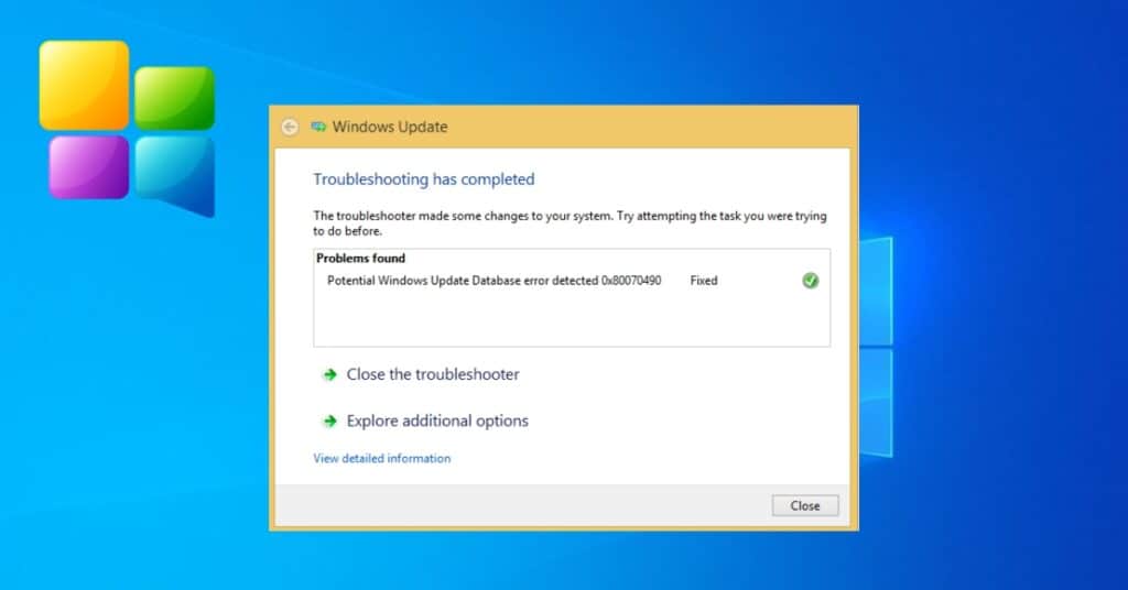 Windows Update troubleshooter window