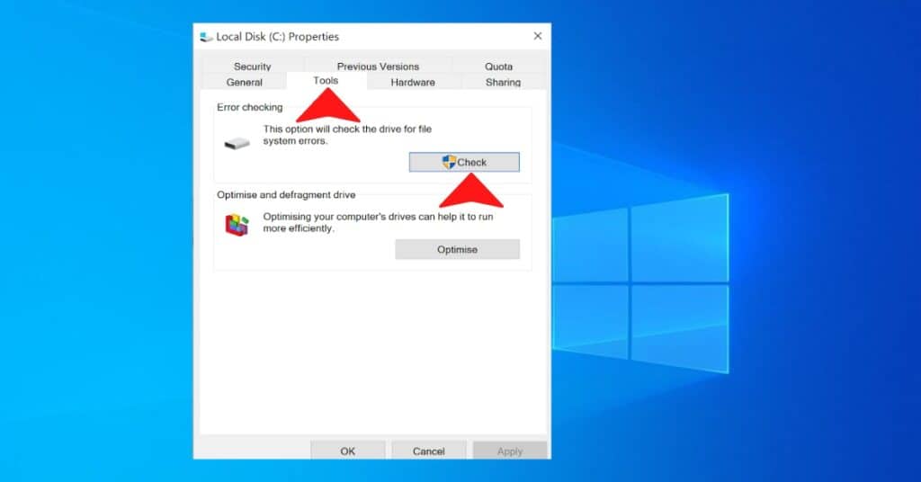 Windows Disk Drive check for errors