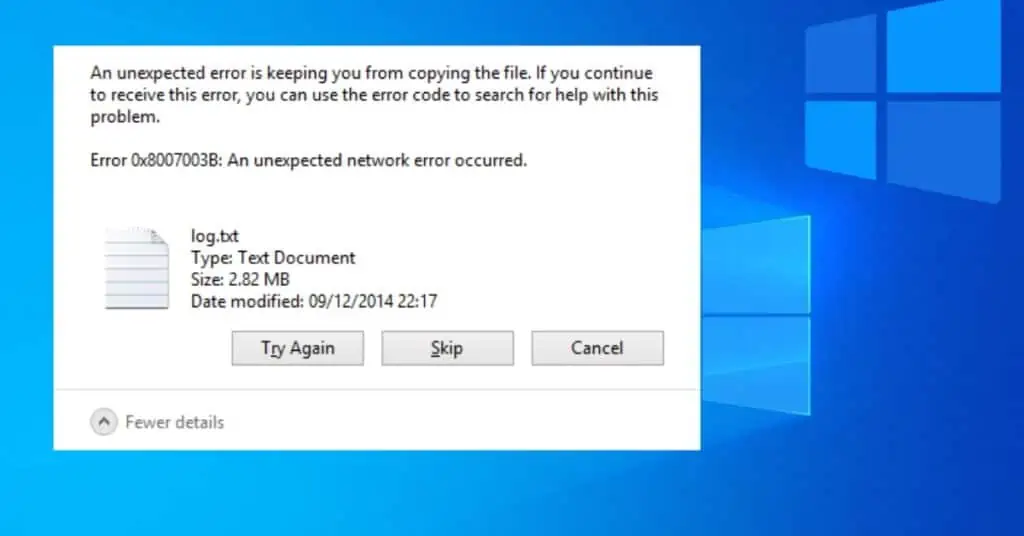Windows Error Code 0x8007003b