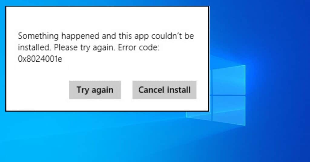 Windows Error code 0x8024001e