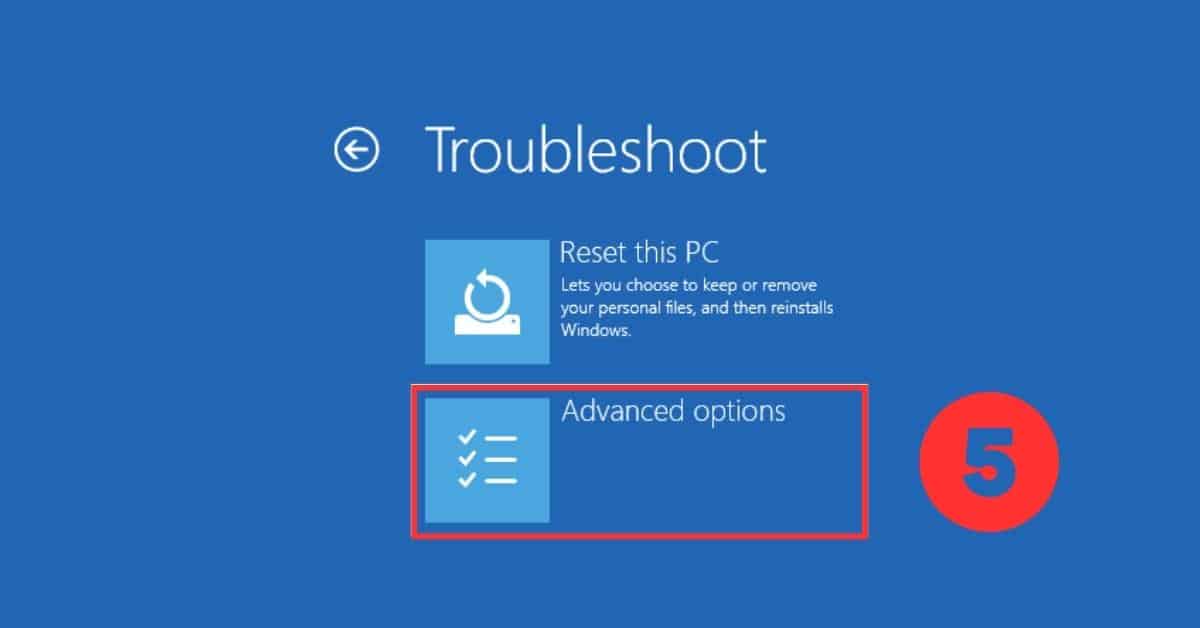 Windows OS automatic repair mode troubleshoot window selecting advanced options