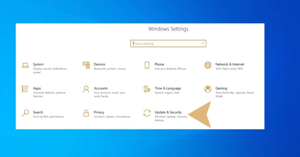 Windows update and security settings
