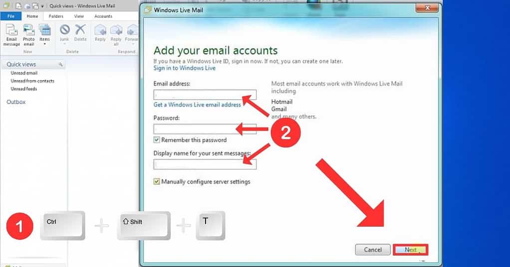 Guide to add new account on Windows Live Mail application