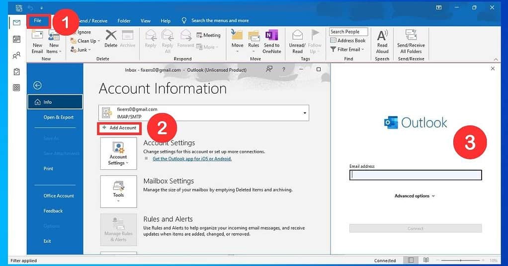 Guide to add new account on Windows Outlook application