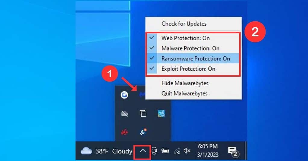 guide to disable Antivirus app on the system tray