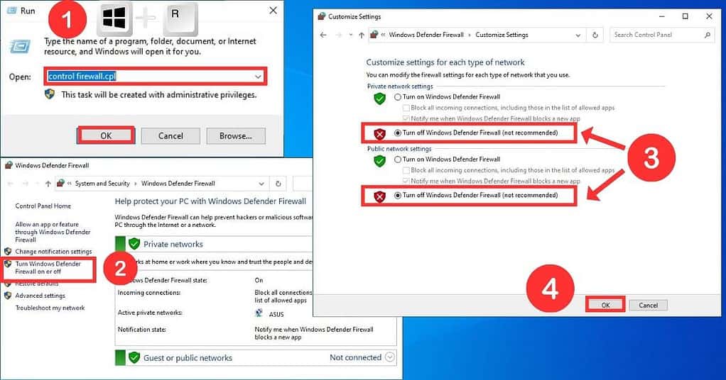 Guide to disable Windows Defender Firewall